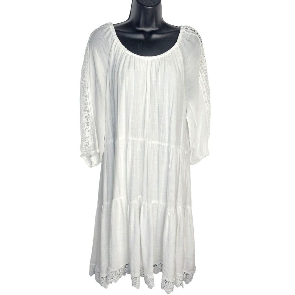 Just Found White Lace Trimmed Boho Dress With 3/4 Sleeves